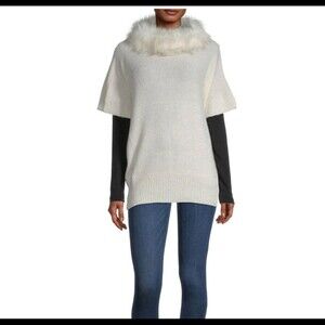Mixit sweater Fur Collar Poncho NEW Off white sweater NEW OSFM snow winter